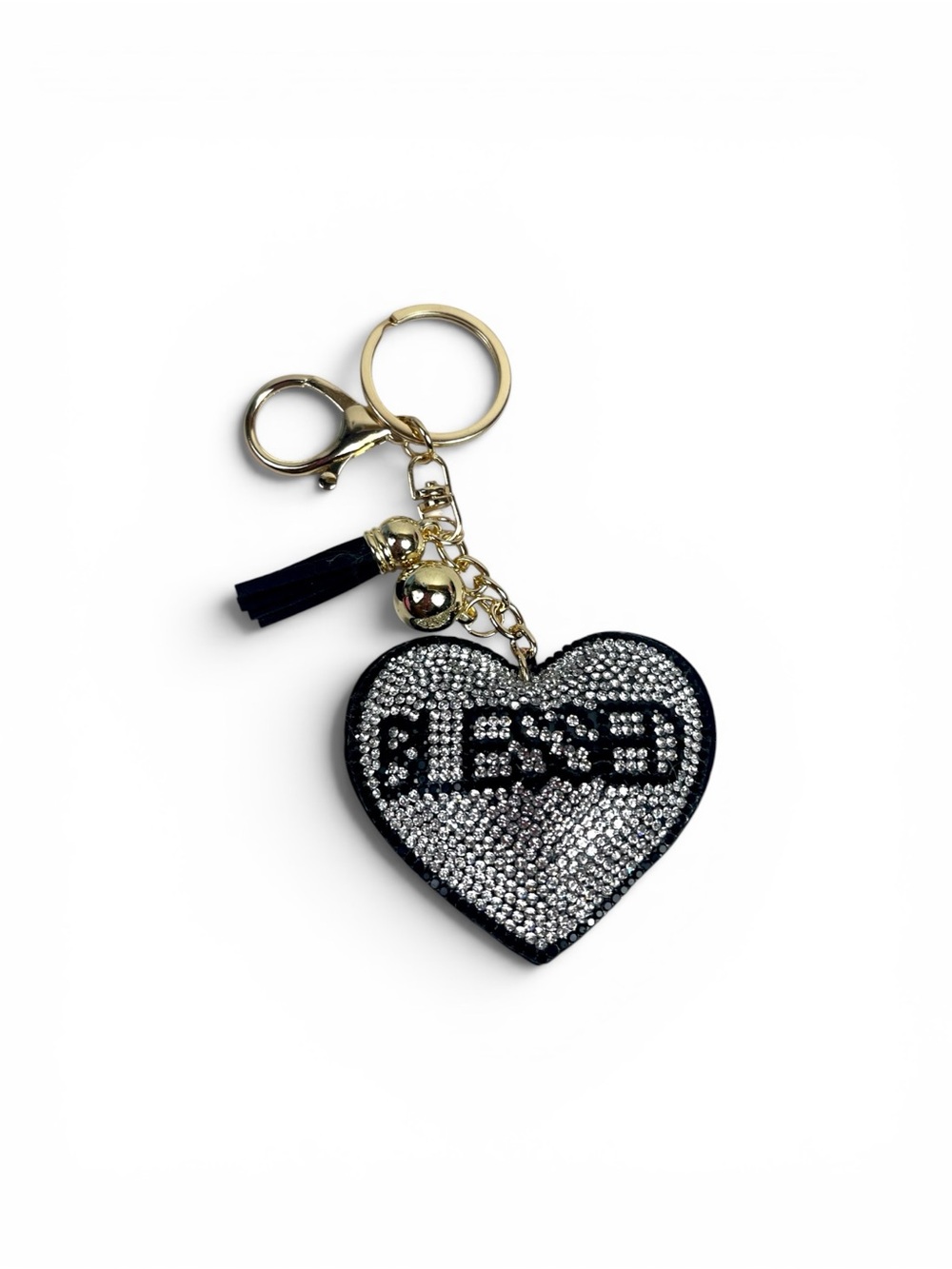 BLESSED 🩶 Heart Crystal Keychain